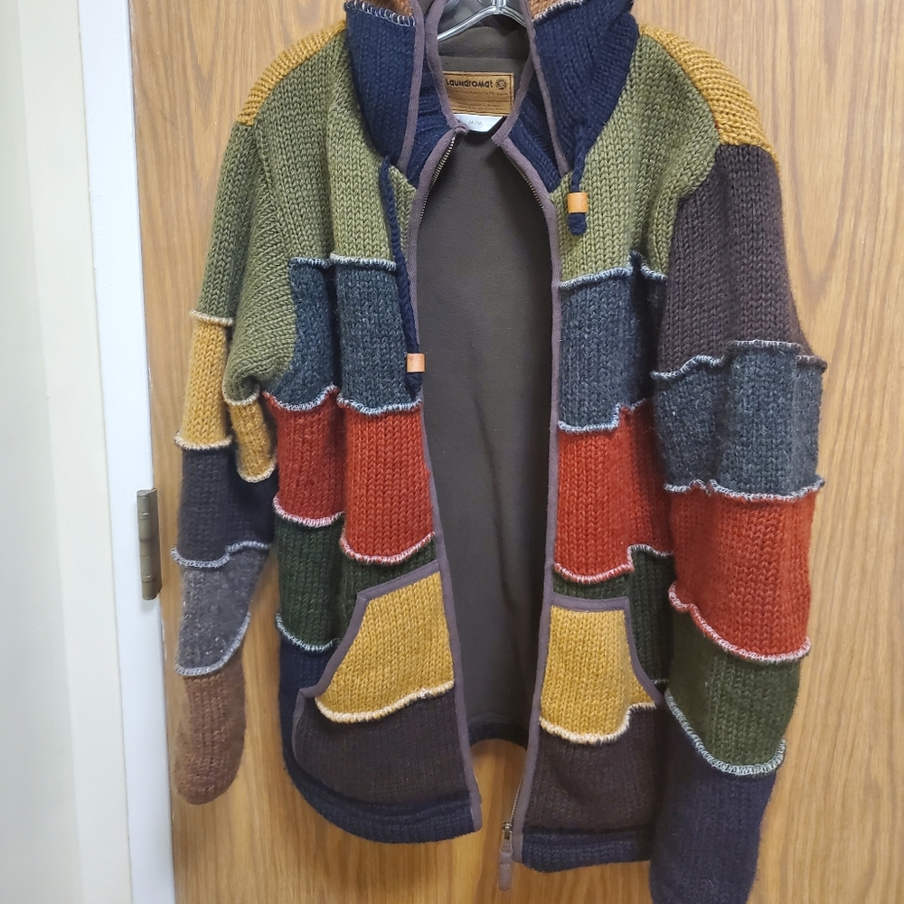 Men's Multicolor Patchwork Hooded Zip Sweater - Picture 4 of 11